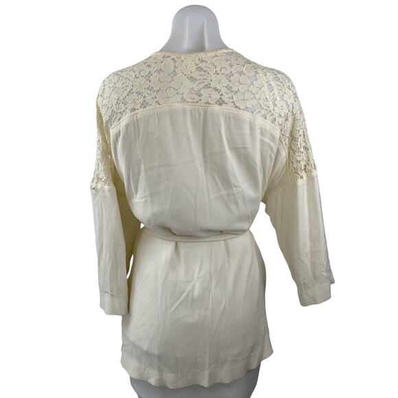 H&M Cream Floral Lace Long Sleeve Tie Belted Robe Cardigan Sweater Top Size S - Picture 2 of 4